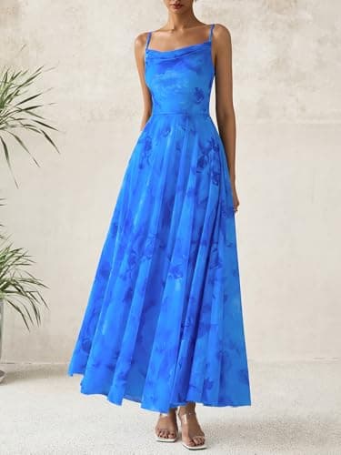 BTFBM Women Summer Floral Maxi Dresses Elegant Spaghetti Strap Dress Printed Party Dress Beach Long Dresses(Floral Blue,Small) - Image 7