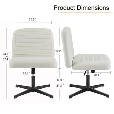 VECELO Armless Criss Cross Chair Legged No Wheels, Swivel Height Adjustable Fabric Wide Seat for Make Up/Bedroom/Small Space - Image 2