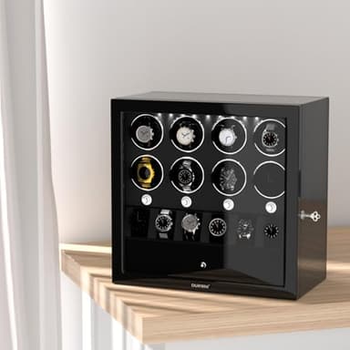 DUKWIN Watch Winder for 8 Automatic Watches,Lockable Watch Winders with Watch Holder and Jewelry Storage, Super Quiet Mabuchi Motor with High-Gloss Piano Lacquer Finish,Built-in Illumination-Black - Image 7