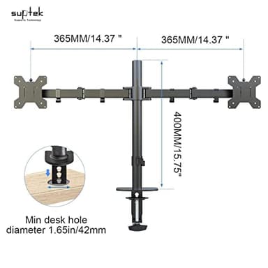 Suptek Monitor Mount, Adjustable Dual Monitor Arm Desk Mount Heavy Duty Monitor Stand fit for 27 inch Monitor Screens up to 22lbs,Black(MD9442) - Image 3