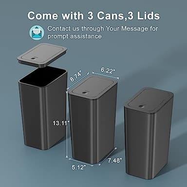 N. NETDOT 3 Pack 10 Liter Small Trash Can with lid, 2.6 Gallon,Garbage Can Slim Trash Bin Waste Basket for Bathroom,Kitchen,Bedroom,Living Room,Office,Laundry - Black - Image 6