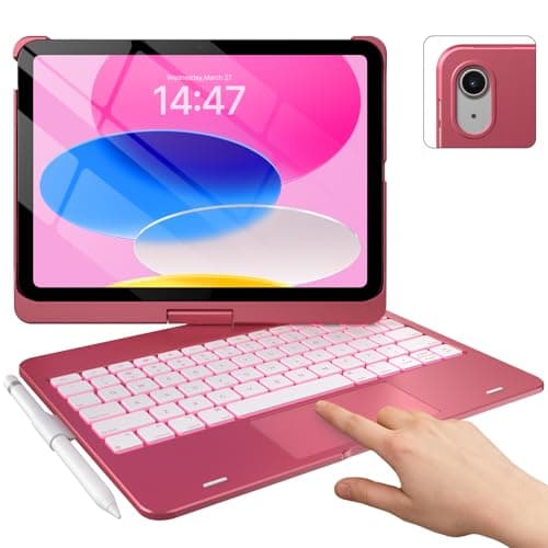 typecase Touch iPad 10th Generation Case with Keyboard (10.9", 2022) and iPad A16 (11th Gen, 2025) – 360° Rotatable, 11-Color Backlit, Multi-Touch Trackpad, Thin & Light (Pink) - Image 1