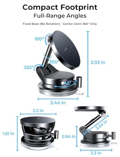 LISEN 15W Magsafe Car Mount Charger，[Lever Lock] Suction Cup Phone Holder, [More Portable＆Flexible] 360° Vacuum Magnetic Car Phone Holder Charger Wireless for iPhone 17 Pro Max Air 16 15 14 13 12 - Image 3