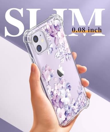 GVIEWIN for iPhone 11 Case with Screen Protector + Camera Lens Protector, [Not-Yellowing] Clear Soft TPU Shockproof Protective Cover for Women Girls Flower Pattern Phone Case 6.1"(Foliolosa/Purple) - Image 6