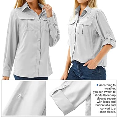 Toumett Women's UPF 50 Long Sleeve UV Sun Protection Safari Shirts Outdoor Quick Dry Fishing Hiking Travel Shirts(5071,Grey,S) - Image 4