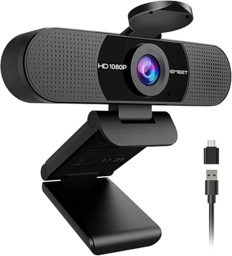 EMEET 1080P Webcam with Microphone, C960 Web Cam, 2 Mics, 90° FOV, USB Type-A & A-to-C Adapter, Plug&Play Computer Camera for Online Calling, Zoom/Teams/Facetime, Switch 2 Camera Support, 2025 Version - Image 1