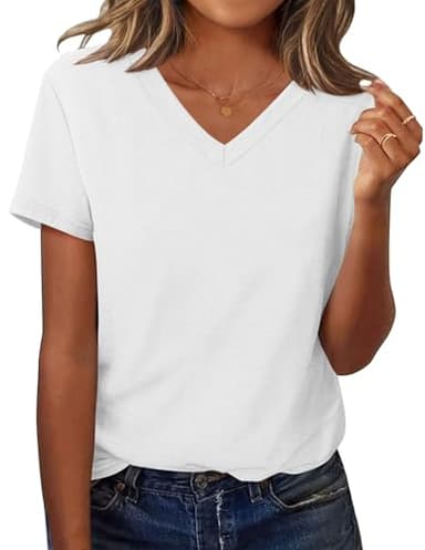 Zeagoo Women's Classic-Fit Short-Sleeve V Neck T-Shirt 2025 Casual Summer Spring Outfits White Tee Tops - Image 1
