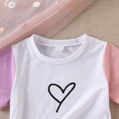 Kids Toddler Girl Clothes Outfits Color Clash Short Sleeve Heart Print Tops Summer Shorts Set(8-9t) - Image 5