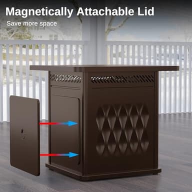 EAST OAK 28'' Propane Fire Pit Table, 50,000 BTU Steel Gas FirePit for Outdoor, Outside Patio Deck and Garden, CSA Certified Fire Table with Magnetic Lid, Cover-Storage Basket and Lava Rock , Brown - Image 3