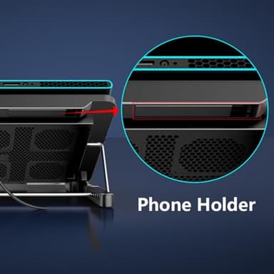 LIANGSTAR Laptop Cooling Pad, Laptop Cooler with 6 Quiet Fans for 12-17 Inch Notebook Gaming Fan Stable Stand, 7 Height & Wind Speed Adjustable, 2 USB Port & Phone Holder (Black) - Image 6