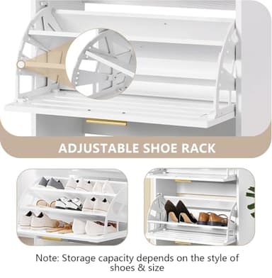 VECELO Shoe Cabinet Storage for Entryway with 3 Flip Drawers Slim Hidden Free Standing Organizer for Narrow Hallway, Bedroom, Living Room, Large Capacity, Modern, White, 3-Shelf - Image 5