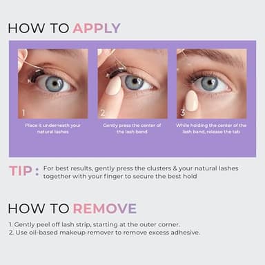 KISS imPRESS Falsies Easy Tab Press On Self Adhesive Eyelashes, Black, 'Classy Natural', 1 Pair of 6mm-7mm Inner Natural Volume Eyelash Clusters & 1 Pair of 6mm-10mm Outer Half-Lashes with Easy Tabs - Image 2