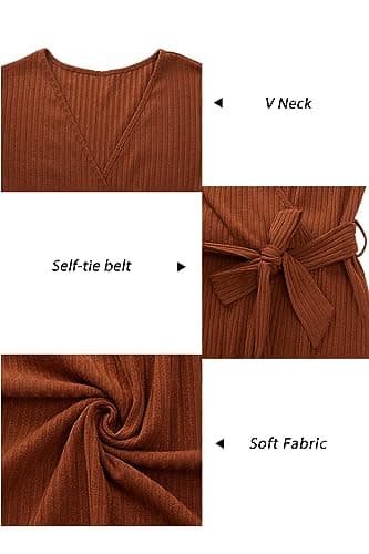 Newshows Womens 2025 Fall Dresses Teacher Church Business Casual Work Outfits Knit Midi Sweater Pockets Belt Dress(Caramel, L) - Image 7