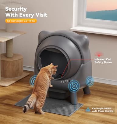 Self Cleaning Litter Box, Automatic Litter Box, FEELNEEDY Odor Control Robot, Cat Ears Design, 65L APP Real-Time Monitor, Cat Litter-Boxs for Multiple Cats, Safety Sensors, with 1 Trash Bag - Image 5