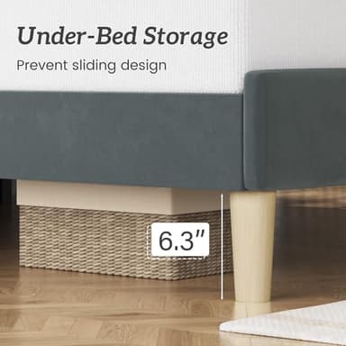 Fluest King Bed Frame, Platform Bed with Velvet Upholstered Headboard, No Box Spring Needed, Sturdy Metal Support, Noise Free, Easy Assembly, Mattress Foundation, Modern Bedroom Furniture, Grey - Image 4