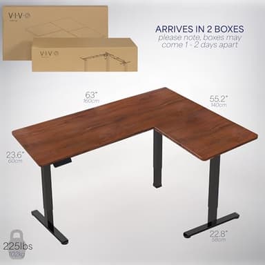 VIVO Electric Corner 63 x 55 inch L-Shaped Standing Desk, Memory Height Adjustment, Dark Walnut Top Black Frame, DESK-E3CTD - Image 6