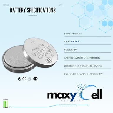 MaxyCell 2450 CR2450 Lithium Coin Cell Battery 3V High-Capacity Long-Lasting Reliable Power for Watches, Key Fobs, Fitness Trackers, Medical Devices, Thermometers, Leak-Proof Design DL2450 (6 Pack) - Image 5