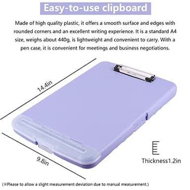Clipboard with Storage,A4 Nursing Clipboards with Pen Holder,Heavy Duty Storage Clipboard with Low Profile Clip, Clipboards Folder Side-Opening Clip Boards,Smooth Writing Clip Board (Light Purple) - Image 4