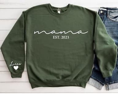 Custom Mama Sweatshirt with Kid Names on Sleeve Personalized Mom Sweatshirt for Women for Mom Sweater Est 2025 Multicolor - Image 3