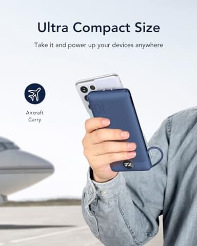 VEGER Portable Charger with Built-in AC Plug and Cables, All in One 10000mAh Ultra-Slim Power Bank, 15W Fast Charging for iPhone, Samsung, Android, Travel Essential (Navy) - Image 8