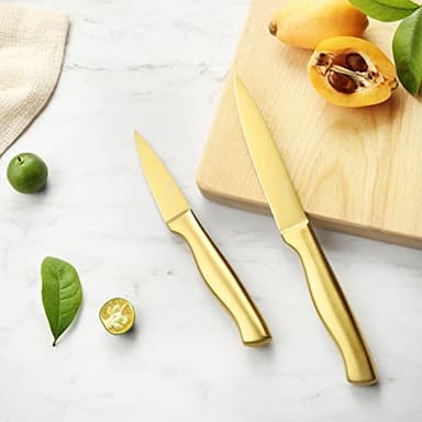 Marco Almond® Gold Knife Set, Knife Block Set MA21,Titanium Coated 14 Pieces Stainless Steel Chef Gold Kitchen Knife Sets with White Block - Image 8