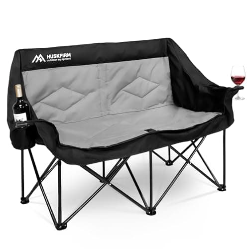 Huskfirm 2 Person Camping Chair Oversized Loveseat Camping Chair Double Camping Chairs for Adults Heavy Duty Camping Couch Black Outdoor Folding Chair Portable Patio Lawn Chair - Image 1