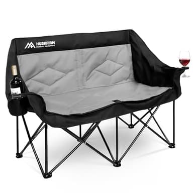 Huskfirm 2 Person Camping Chair Oversized Loveseat Camping Chair Double Camping Chairs for Adults Heavy Duty Camping Couch Black Outdoor Folding Chair Portable Patio Lawn Chair - Image 1