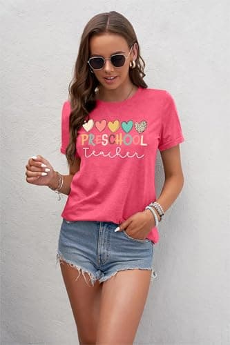 Preschool Teacher Shirts: Women Kindergarten Teachers T-Shirt Teacher Graphic Tees Tops Teacher Life Shirt(Pink, Large) - Image 2