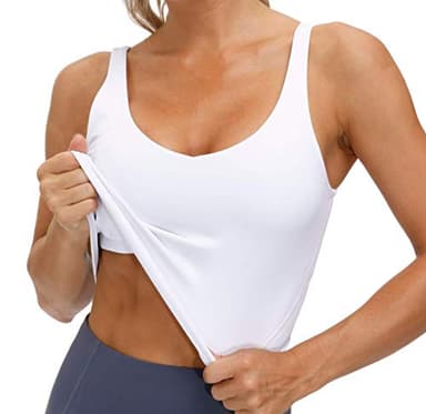 Women’s Longline Sports Bra Wirefree Padded Medium Support Yoga Bras Gym Running Workout Tank Tops (White, Medium) - Image 5