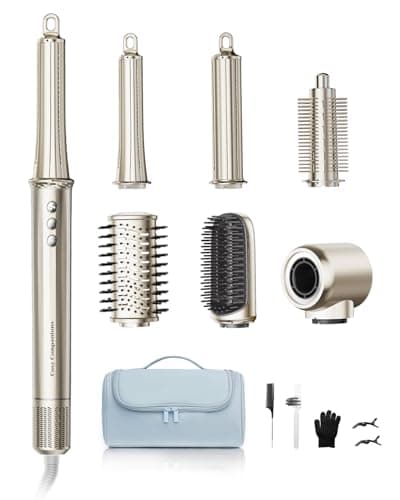 6-in-1 Hair Dryer Brush, Hair Styler with Automatic Curlers, 150,000 RPM High-Speed Negative Ionic Hair Dryer Fast Drying, Blow Dryer Brush for Curling/Volumizing/Straightening with Travel Bag, Gold - Image 1