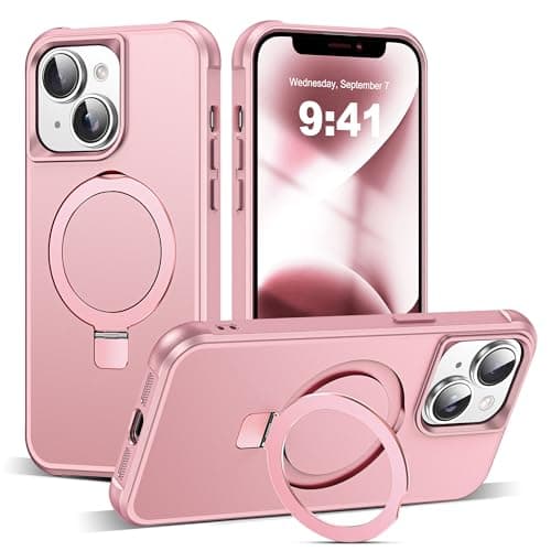 SKYLMW Compatible with iPhone 14 Plus Case with Invisible Magnetic O-Ring Stand Military-Grade Case for iPhone 14 Plus 6.7" [Compatible with Mag-Safe][Great Grip Feeling], Rose Gold - Image 1