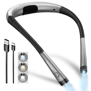 Glocusent Book Light, 3-Color & 6-Brightness Reading Light, Bendable Neck Light, 80-hr Lasting Rechargeable Lamp, Perfect Book Light for Reading in Bed, Knitting, Camping, Repairing, Book Lovers Gifts - Image 1