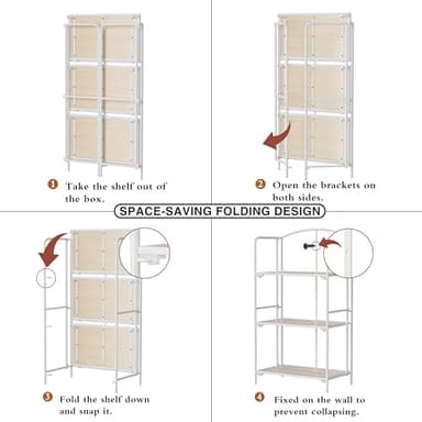 Crofy No Assembly Folding Bookshelf for Living Room, 3 Tier White Collapsible Book Shelf for Home Office, Portable Bookcase Storage Organizer - Image 6