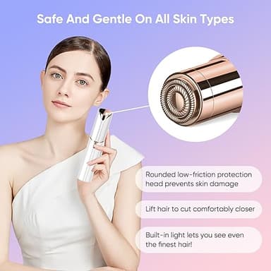 Facial Hair Remover for Women- as Seen on TV Painless Face Shaver -Mini Hair Remover, Electric Razor Shaver Portable Bikini Epilator for Lips, Chin, Armpit, Peach Fuzz, Fingers, Neck, Cheek (White - Image 6