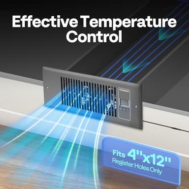 VIVOHOME Quiet Register Booster Fan with Opening 4" × 12" with Intelligent Thermostat 10-Speed Control, 13.8" x 5.5" Vent Cover, Smart Register Vent for Room Floor Wall, Gray - Image 2