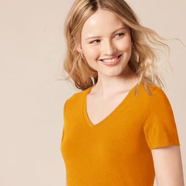 Amazon Essentials Women's Regular-Fit Short-Sleeve V-Neck T-Shirt, Pack of 2, Coral Orange/Golden Yellow, Small - Image 4