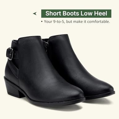Vepose Women's Short Ankle Boots, Low Heel Western Cowboy Booties, 911 - Black Pu, Size 9.5 US - with Buckle Side Zipper (CJY911 Black pu 09.5) - Image 9