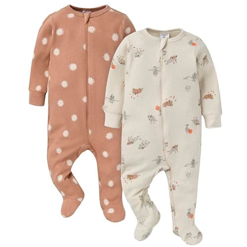 Gerber Baby Unisex 2-Pack 2-Way Zip Thermal Footed Sleep 'N Play, Buffalo, Newborn - Image 1
