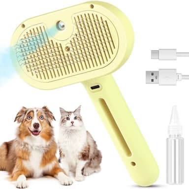 3 in 1 Cat Steam Brush, Pet Spray Hair Removal Comb for Shedding & Grooming, Water Brush for Cats Dogs Small Animals Long Short Haired with One-Click Release Button(Yellow) - Image 1