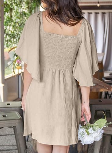 Dokotoo Cute Summer Dresses for Women 2025 Fashion Fall Sexy V-Neck Drawstring Cap Sleeve Elegant Solid Color Flowy Short Mini Dress Pink - Image 3