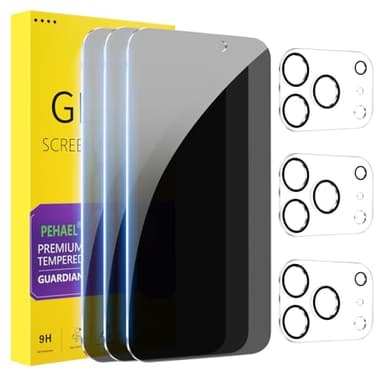 PEHAEL 3+3Pack for iPhone 17 Pro Max Privacy Screen Protector with Camera Lens Protector Full Coverage Anti-Spy Tempered Glass Film 9H Hardness Easy Installation Bubble Free [6.9 inch] - Image 1
