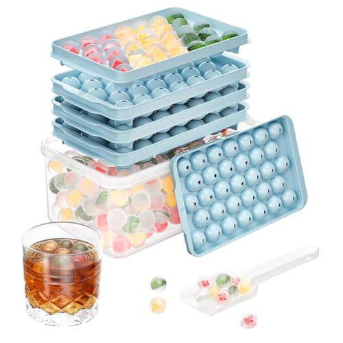 Optish 3 Pack Ice Trays for Freezer, 99 PCS Ice Cube Tray with Lid and Bin, Round Ice Cube Trays for Freezer, Circle Ice Cube Tray for Chilling Drinks - Image 1