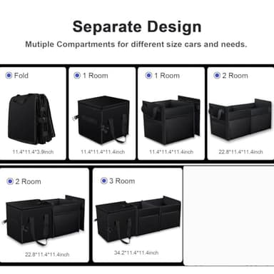 X-cosrack Trunk Organizer with Pack Portable Insulation Cooler Bag-Collapsible Multi-Compartment -Large Capacity Washable Car Storage Bag-To Suit SUV, Truck, Automotive, Any In-vehicle, Black - Image 4