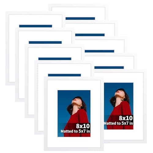Lavezee 8x10 White Picture Frame Set of 10, Bulk Collage Frames for Photos 5x7 with Mat or 8x10 without Mat, Table Top and Wall Mounting Decor - Image 1