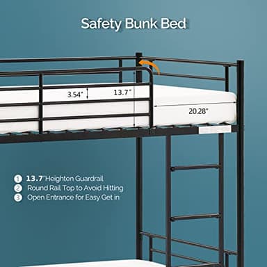 VINGLI Bunk Bed Twin Over Twin for Kids, Teens & Adults Bunk Bed with Stairs & Flat Rungs, Heavy Duty Metal Slats, No Box Spring Needed, Black - Image 4