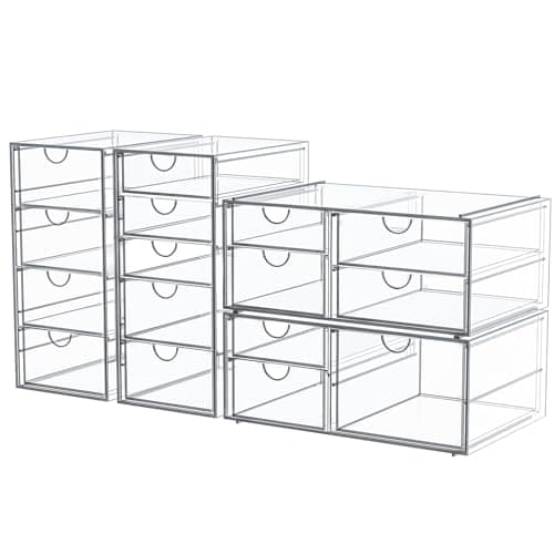 caktraie Makeup Organizer Storage With 16 Drawers, 4 Pcs Desktop Office Supplies, Desk Organizers, Clear Accessories, Dustproof Drawer and for Make Up, Jewelry, Pen, Stationary - Image 1