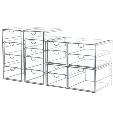 caktraie Makeup Organizer Storage With 16 Drawers, 4 Pcs Desktop Office Supplies, Desk Organizers, Clear Accessories, Dustproof Drawer and for Make Up, Jewelry, Pen, Stationary - Image 1