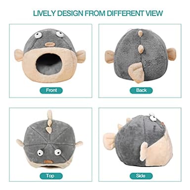 Cat Beds for Indoor Cats - Cat Bed Cave with Removable Washable Cushioned Pillow, Soft Plush Premium Cotton No Deformation Pet Bed, Lively Pufferfish cat House Design, Grey, Multiple Sizes - Image 5
