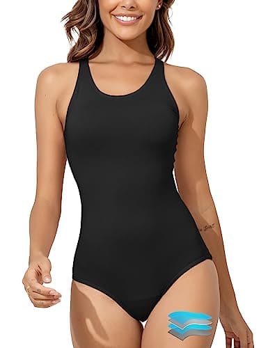 Beautikini Period Swimwear Women's One Piece Leakproof Menstrual Bathing Suit Racerback Swimsuit for Teens Girls Black S - Image 1