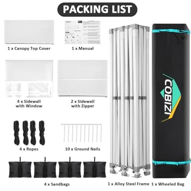COBIZI 13x26 Pop Up Canopy with 6 Sidewall,Heavy Duty Canopy UPF 50+ All Season Wind Waterproof Commercial Outdoor Wedding Party Tents for Parties Canopy Gazebo with Roller Bag(13 x 26 ft White) - Image 5